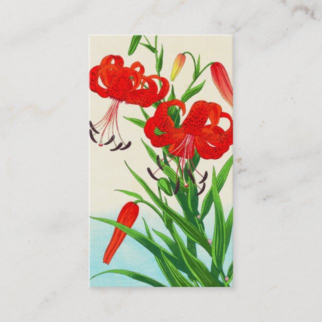Nishimura Hodo Tiger Lilies shin hanga flowers Business Card (Front)