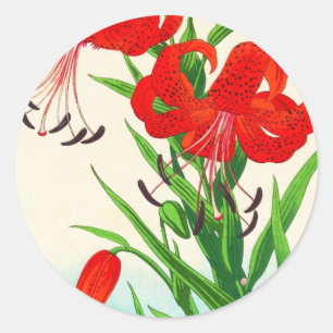 Nishimura Hodo Tiger Lilies shin hanga flowers Classic Round Sticker