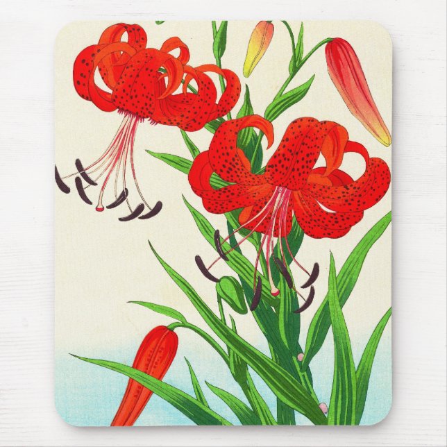 Nishimura Hodo Tiger Lilies shin hanga flowers Mouse Pad (Front)