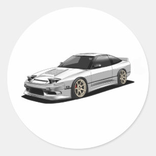 nissan 240sx hand drawn artwork classic round sticker