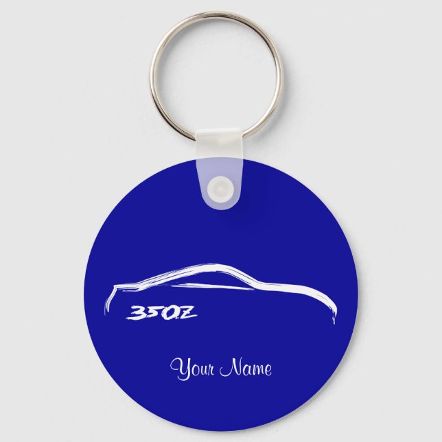 Nissan 350Z White Brush stroke Logo on Blue Key Ring (Front)