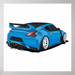 Nissan 370z blue with white rims poster