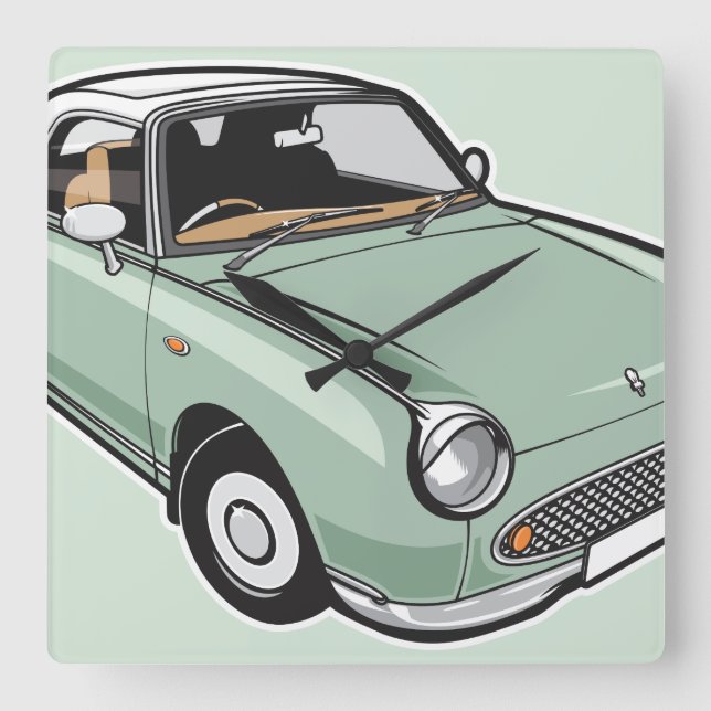 Nissan Figaro Emerald Green Square Wall Clock (Front)