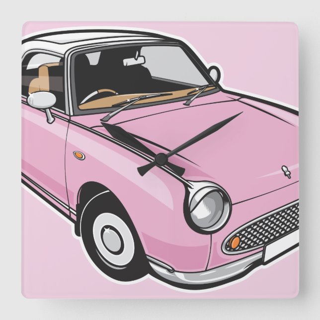 Nissan Figaro Pink Square Wall Clock (Front)
