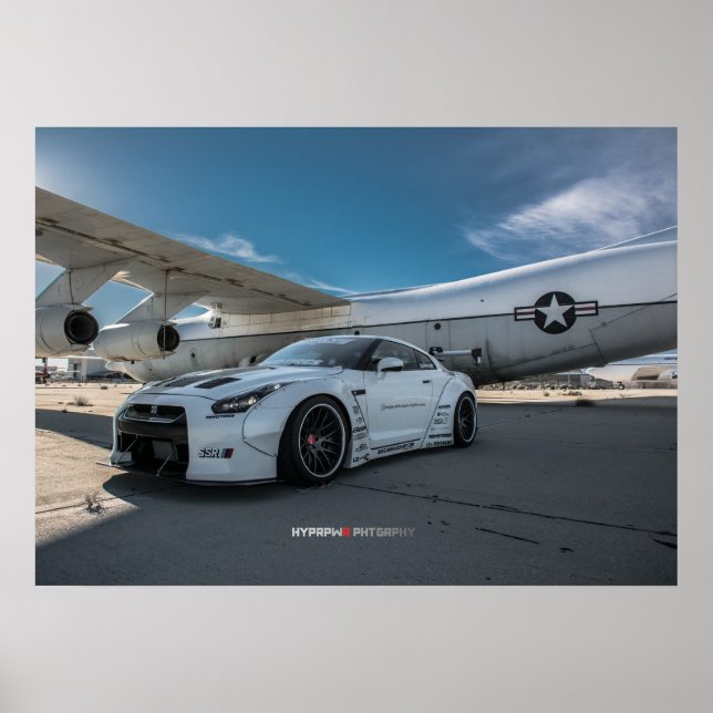 Nissan GT-R R35 LibertyWalk Widebody with Plane Poster (Front)