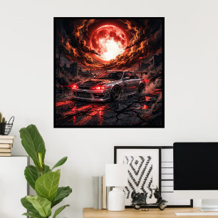 Nissan Silvia S14 Under a Crimson Moon Poster