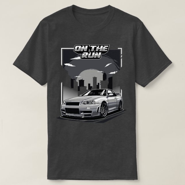Nissan Skyline GTR R34 On The Run T-Shirt (Design Front)