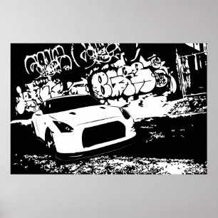 Nissan Skyline GTR with Graffiti Backdrop Poster
