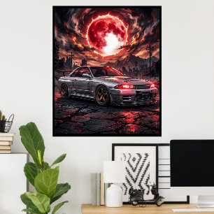 Nissan Skyline R32 Under The Crimson Moon Poster