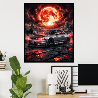 Nissan Skyline R33 Under The Crimson Moon Poster