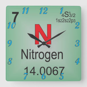 Nitrogen Individual Element of the Periodic Table Square Wall Clock
