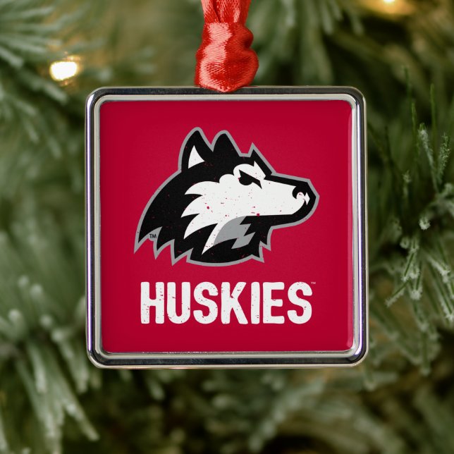 NIU Huskies Distressed Metal Ornament (Tree)