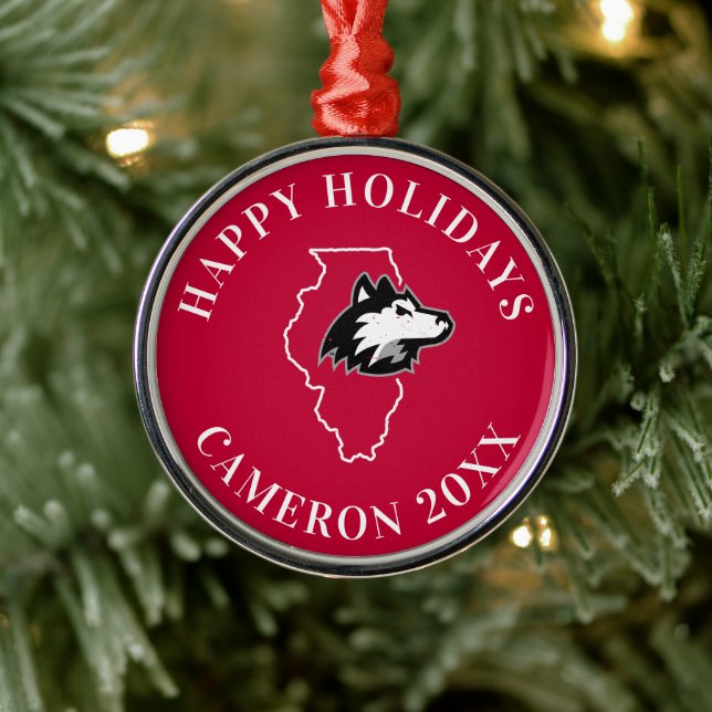 NIU Huskies State Love Metal Ornament (Tree)