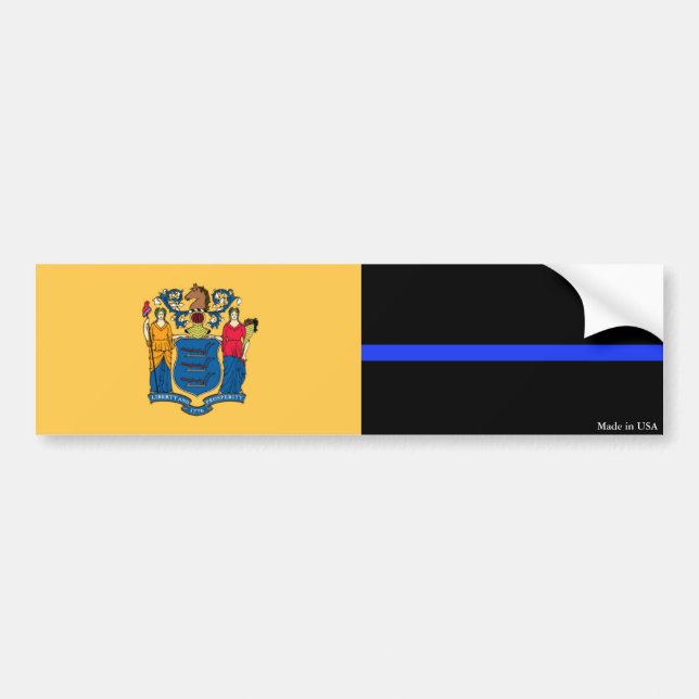 NJ & Police Thin Blue Line Flag Bumper Sticker (Front)