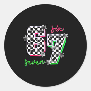 Nk And Green 67 Six Seven Meme Checkered 6 7 Girls Classic Round Sticker
