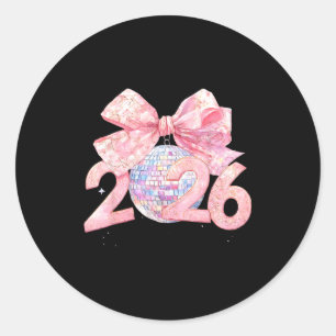 Nk Bow Coquette Disco Ball Happy New Year 2026  Classic Round Sticker