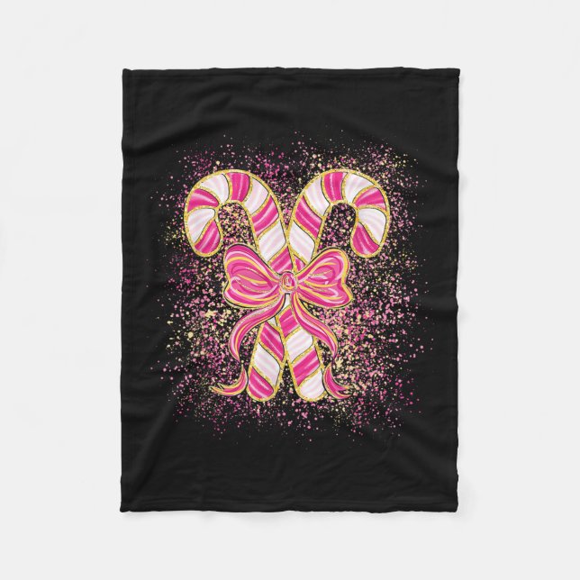 Nk Christmas Candy Cane Preppy Coquette Xmas Bow G Fleece Blanket (Front)