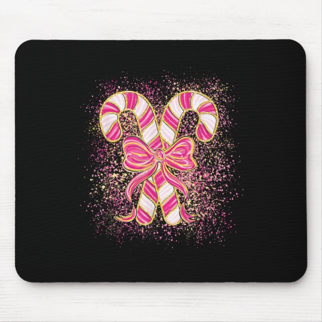 Nk Christmas Candy Cane Preppy Coquette Xmas Bow G Mouse Pad (Front)