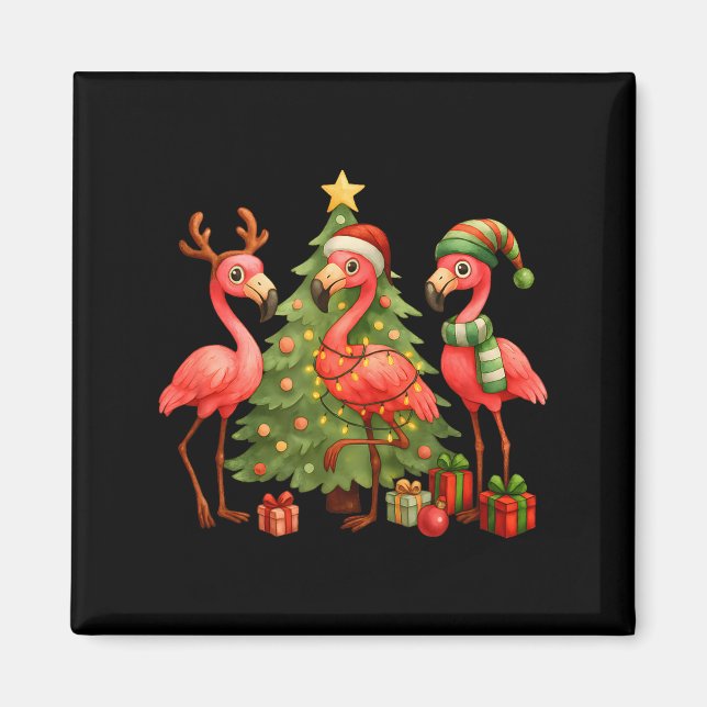 Nk Christmas Flamingos _ Cute Holiday Tree &amp; D Magnet (Front)