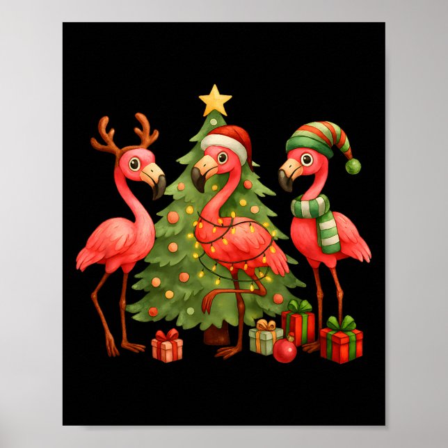 Nk Christmas Flamingos _ Cute Holiday Tree &amp; D Poster (Front)
