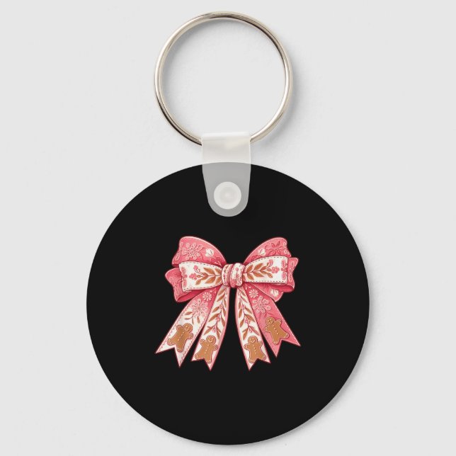Nk Coquette Bow Christmas Gingerbread Man Girly Xm Key Ring (Front)