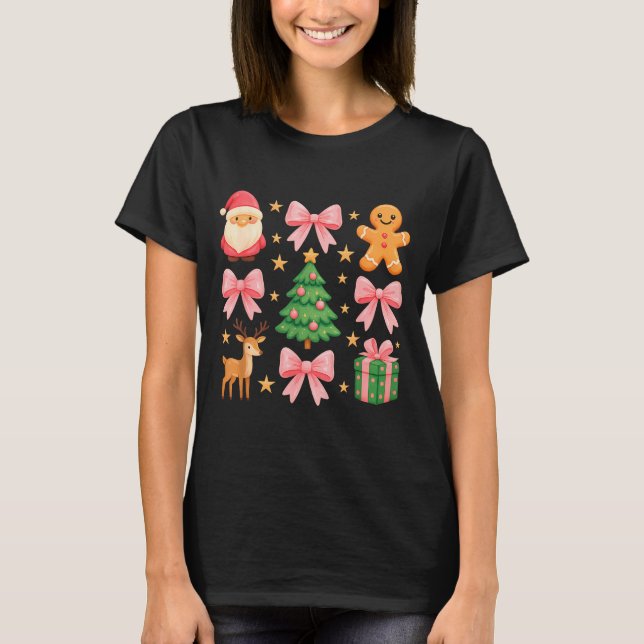 Nk Coquette Bow Christmas Tree Santa Gingerbread X T-Shirt (Front)