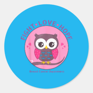 nk Cute Owl Hearts FightLoveHope Breast Cancer Classic Round Sticker