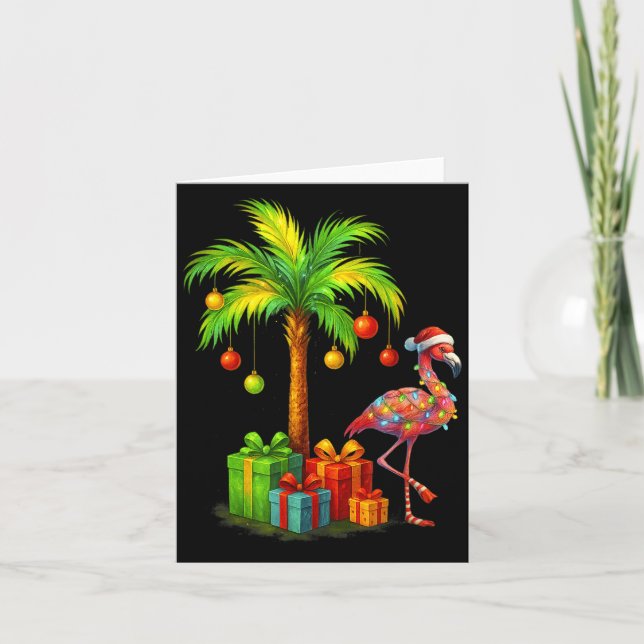 Nk Flamingo Christmas Palm Tree Trocal Xmas  Card (Front)