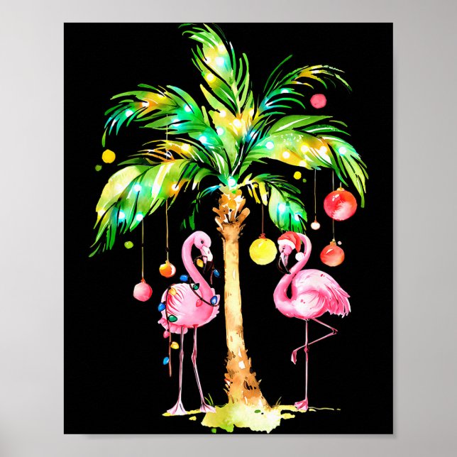 Nk Flamingo Christmas Palm Tree Trocal Xmas Holida Poster (Front)