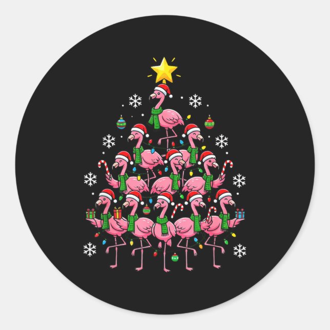 Nk Flamingo Christmas Tree Santa Flamingo Holiday  Classic Round Sticker (Front)