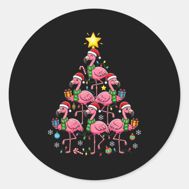 Nk Flamingo Christmas Tree Santa Flamingo Holiday  Classic Round Sticker (Front)