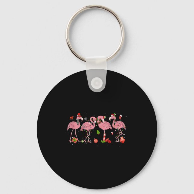 Nk Flamingo Hat Santa Merry Christmas Lights Women Key Ring (Front)