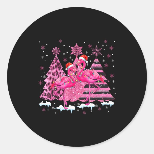 Nk Flamingo Santa Hat Leopard Christmas Tree Xmas  Classic Round Sticker (Front)