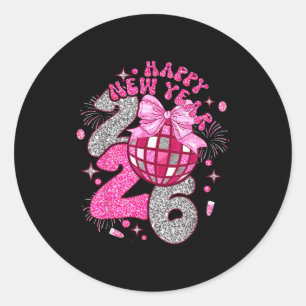 Nk Happy New Year 2026 Bow Disco  Classic Round Sticker