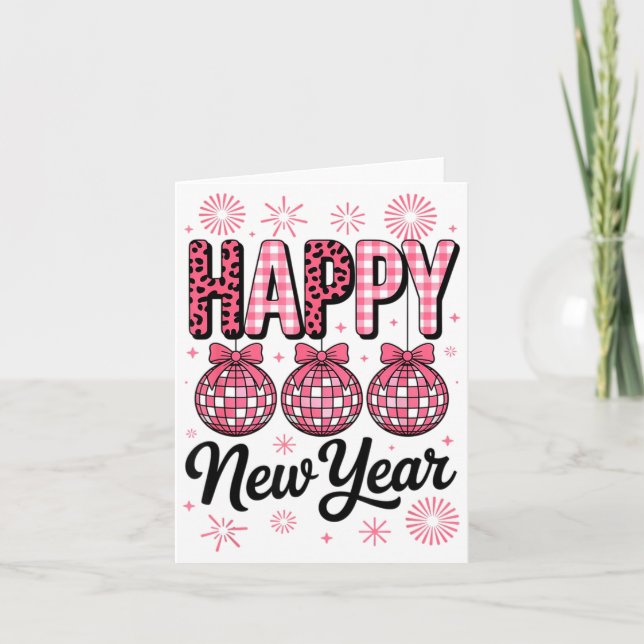 Nk Happy New Year Disco Ball Leopard For Women Gir Card (Front)