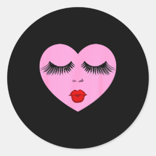 Nk Lady Heart With Eyelashes Valentines Day Kiss Classic Round Sticker