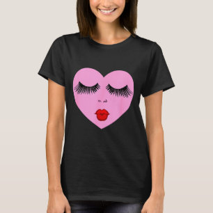 Nk Lady Heart With Eyelashes Valentines Day Kiss T-Shirt