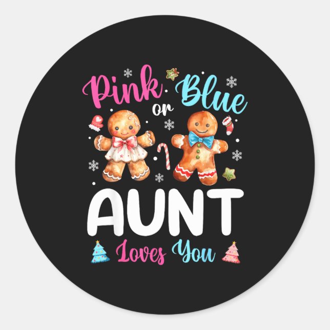 Nk Or Blue Aunt Loves You Gender Reveal Christmas  Classic Round Sticker (Front)