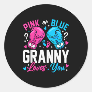 Nk Or Blue Granny Loves You Boxing Gender Reveal Classic Round Sticker