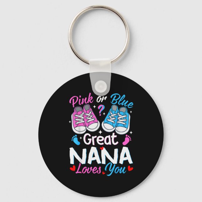 Nk Or Blue Great Nana Loves You Gender Reveal  Key Ring (Front)