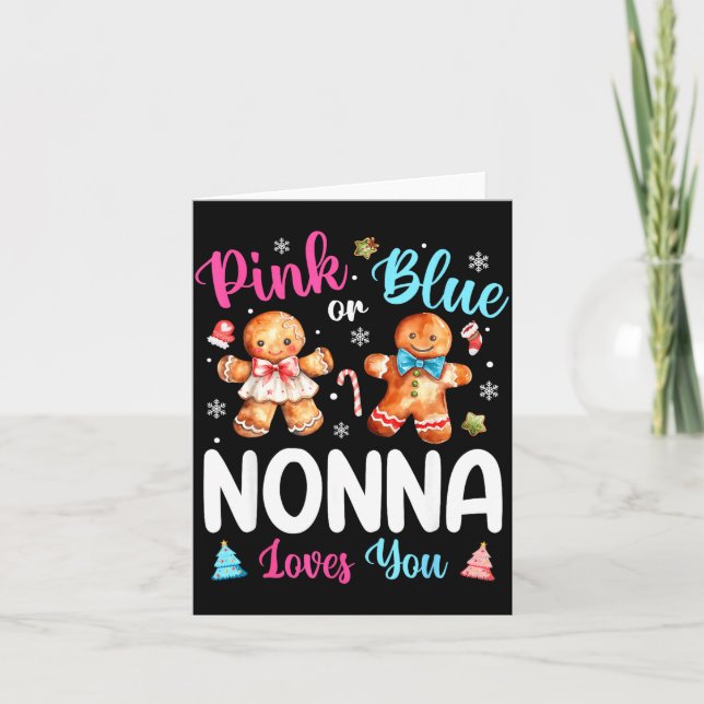 Nk Or Blue Nonna Loves You Gender Reveal Christmas Card (Front)