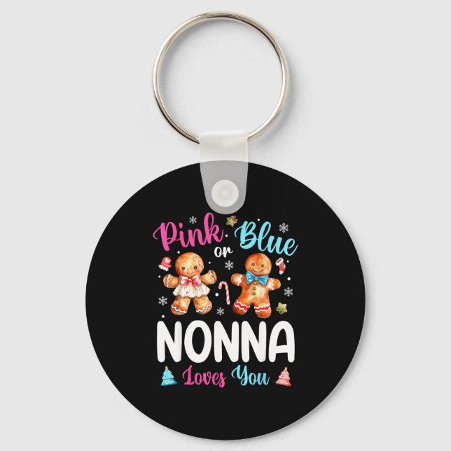 Nk Or Blue Nonna Loves You Gender Reveal Christmas Key Ring (Front)