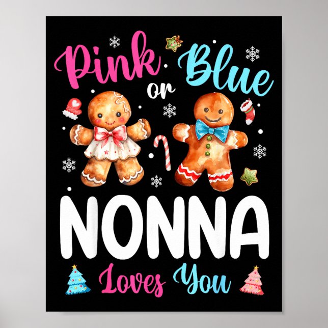 Nk Or Blue Nonna Loves You Gender Reveal Christmas Poster (Front)