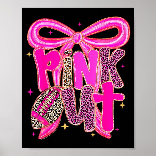 Nk Out Leopard Football Bow Breast Cancer Awarenes Poster (Front)