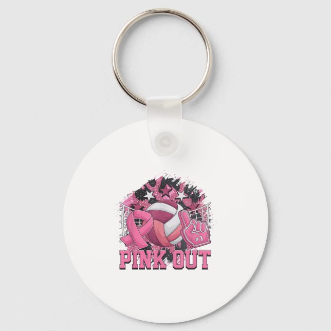 Nk Out Volleyball Ribbon Breast Cancer Awareness  Key Ring (Front)
