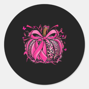 Nk Pumpkin Leopard Coquette Bow Breast Cancer Awar Classic Round Sticker