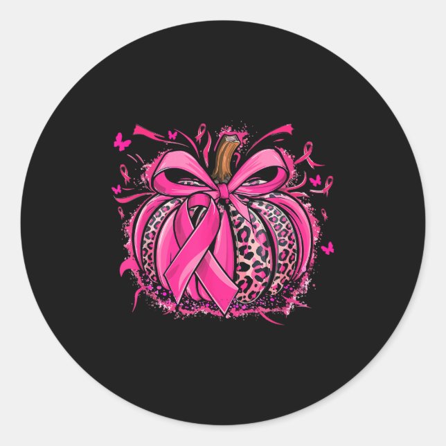 Nk Pumpkin Leopard Coquette Bow Breast Cancer Awar Classic Round Sticker (Front)