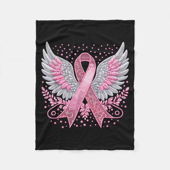 Nk Ribbon Angel Wings Breast Cancer Awareness Wome Fleece Blanket (Front)