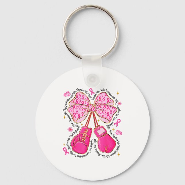Nk Ribbon Bow Boxing Gloves Breast Cancer Awarenes Key Ring (Front)