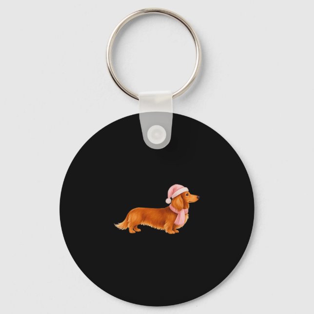 Nk Santa Red Long Haired Dachshund Christmas  Key Ring (Front)